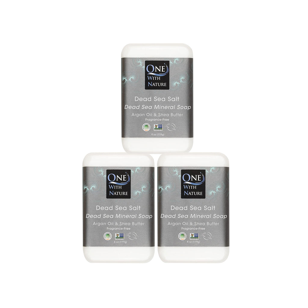 One With Nature Dead Sea Salt Soap 4oz 3-Pack – Purifying, Unscented