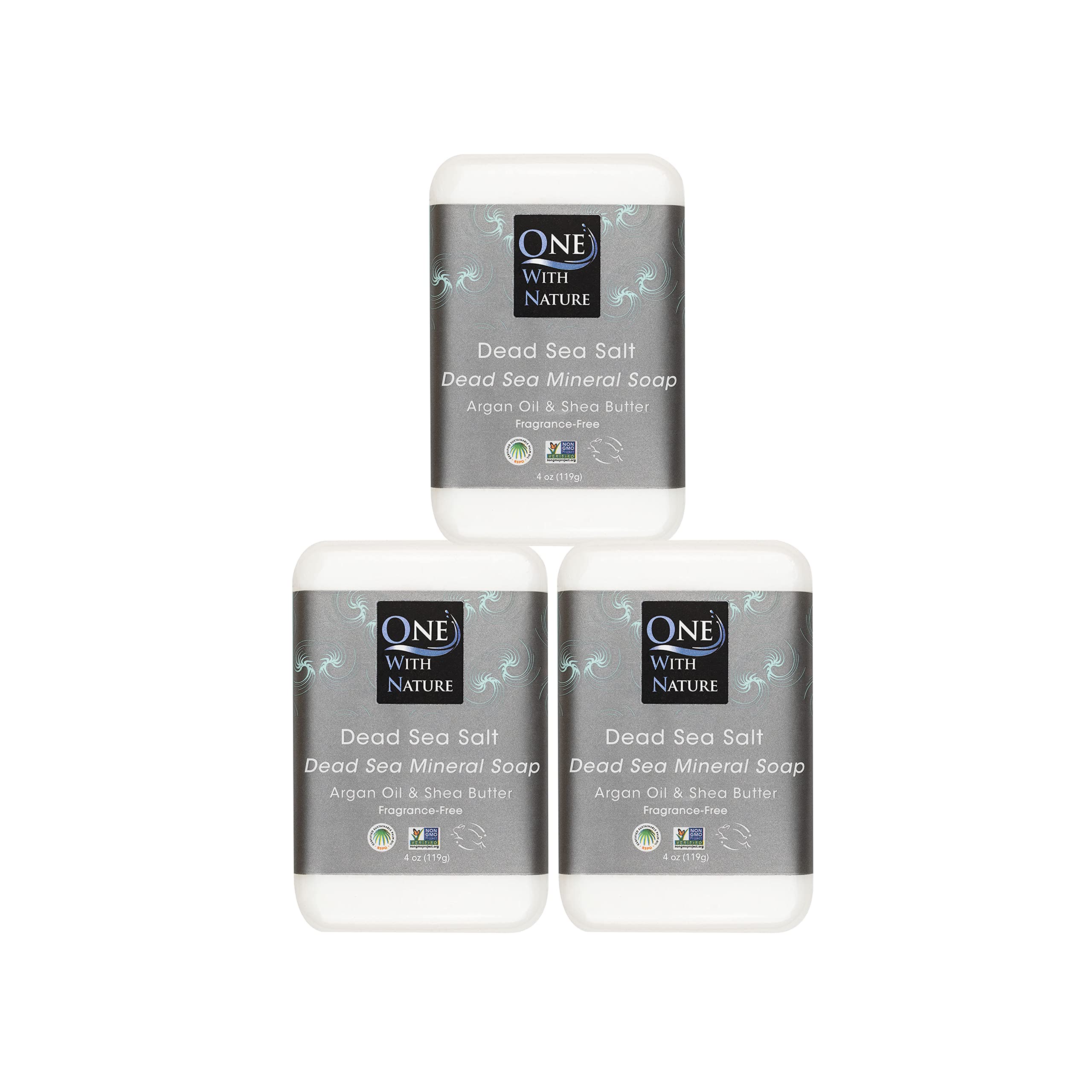 One With Nature Dead Sea Salt Soap 4oz 3-Pack – Purifying, Unscented