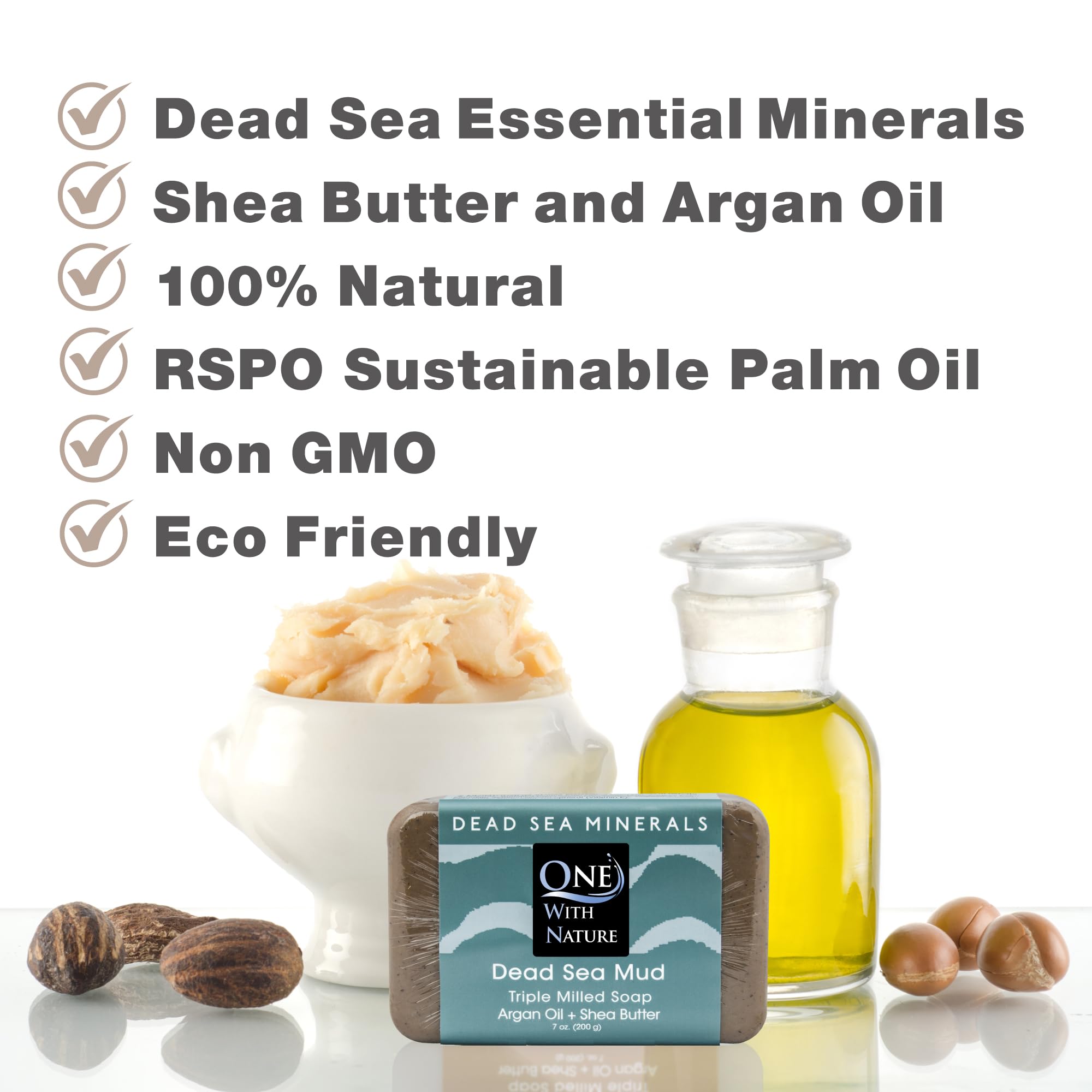 One With Nature Dead Sea Soap 7oz 3-Pack – Detoxifying & Exfoliating Bars