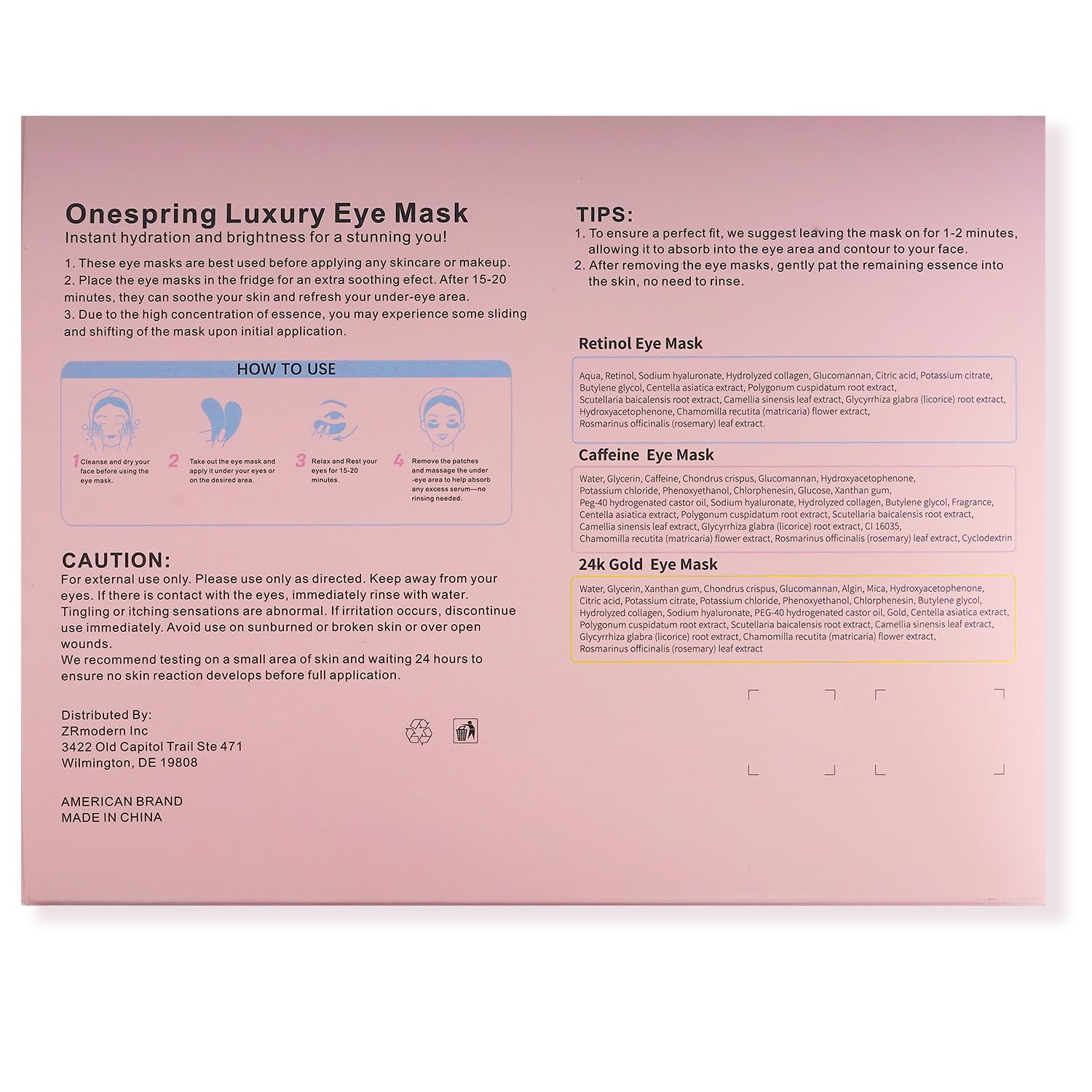 Onespring Eye Masks 24 Pairs – Caffeine, 24K Gold & Retinol Under Eye Patches – Puffy Eyes, Dark Circles & Fine Lines