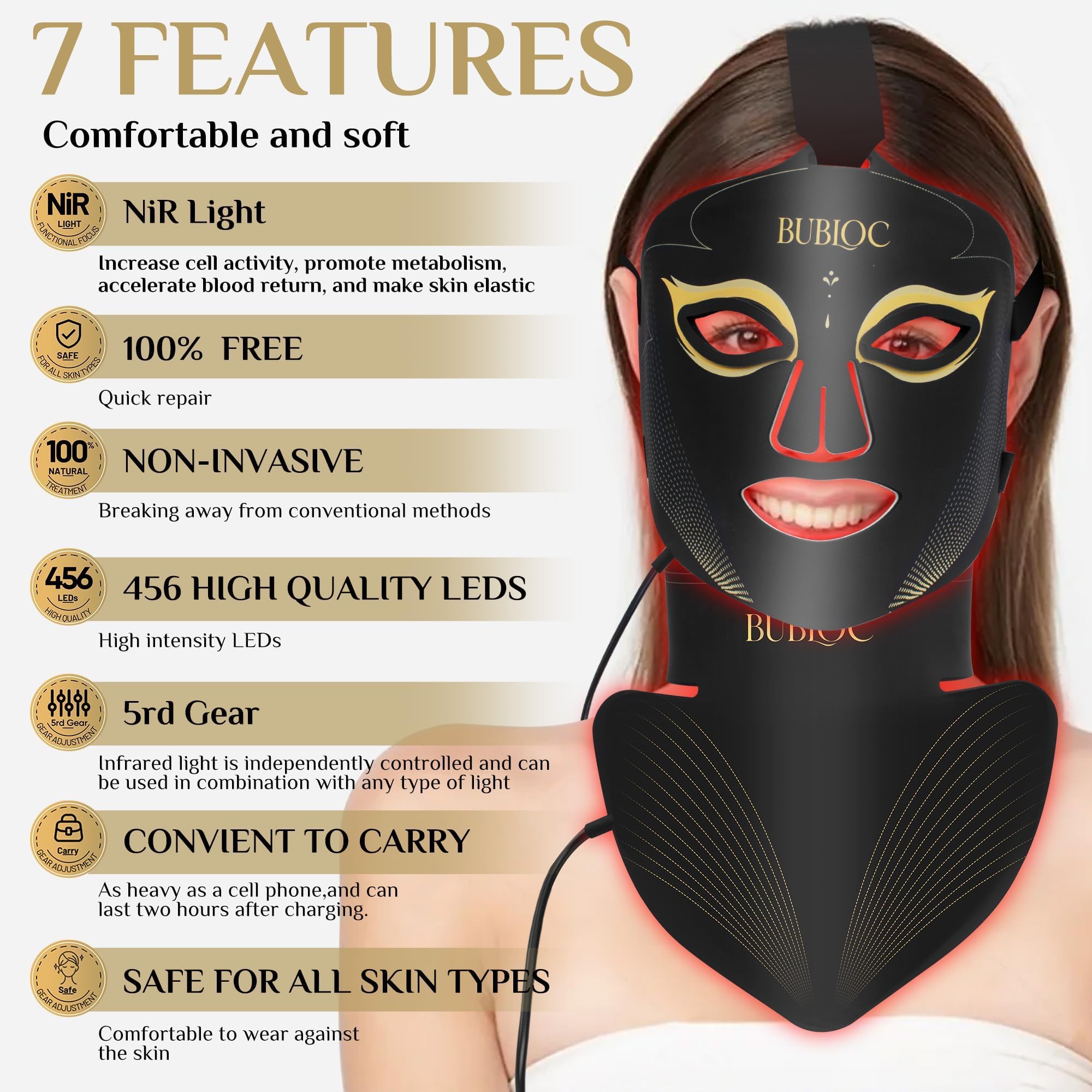 Onisdin Red Light Therapy Mask Set – 5-Level Brightness, 630nm + 850nm Infrared LED, Face & Neck, Portable