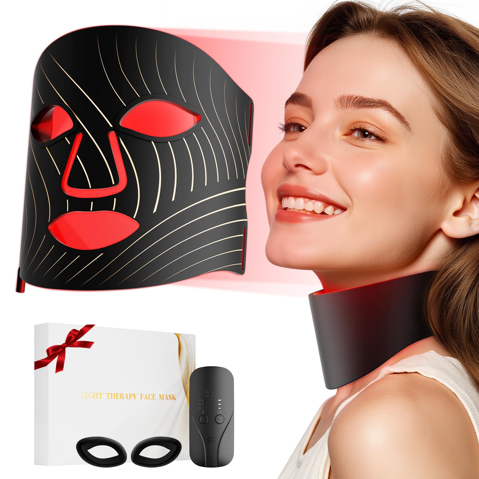ONLUKY 103-LED Red Light Therapy Face Mask with Neck Attachment