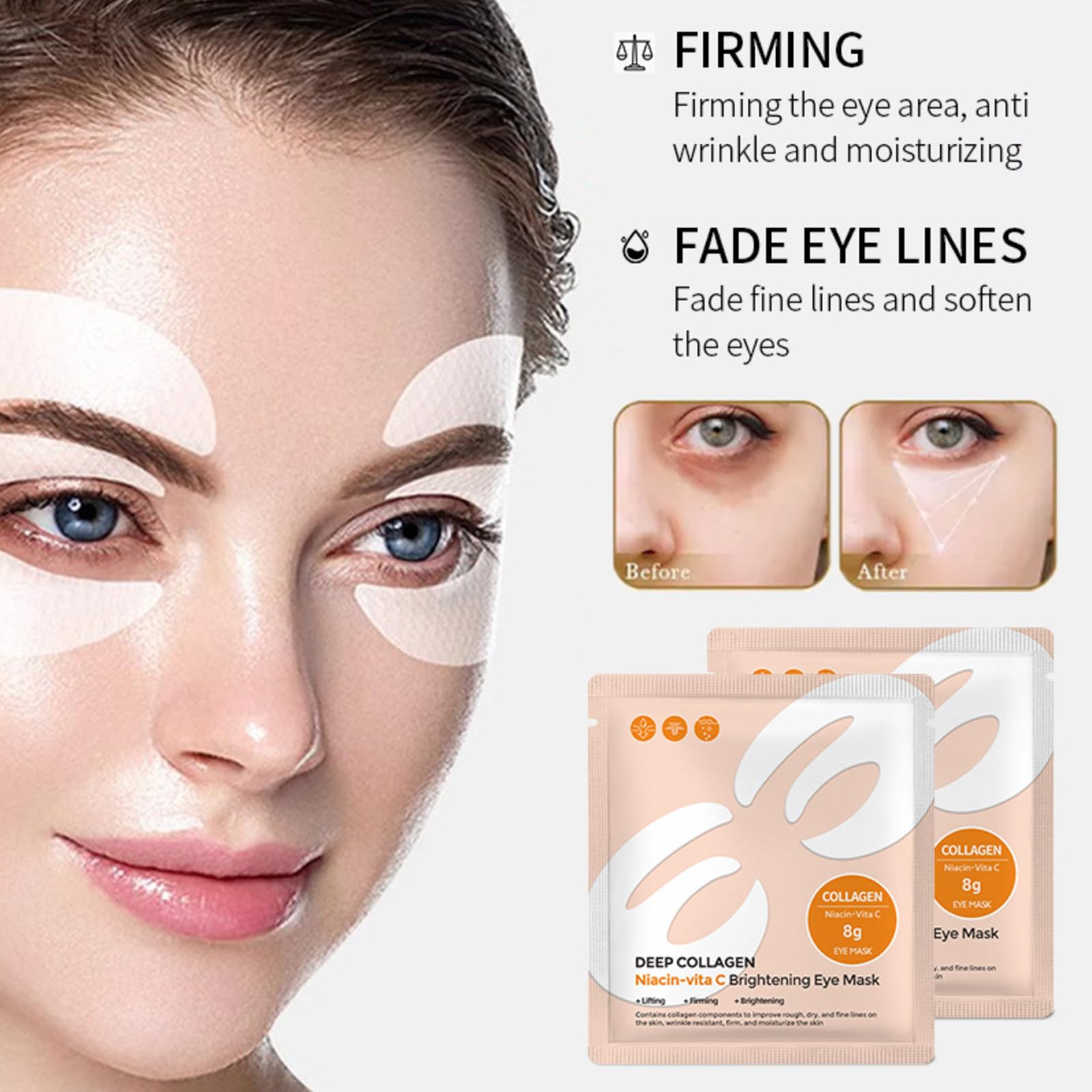 ONMYLOVIN 5 Pairs Deep Collagen Eye Patches – E-Shape Korean Eye Mask for Dark Circles, Hydrating & Firming