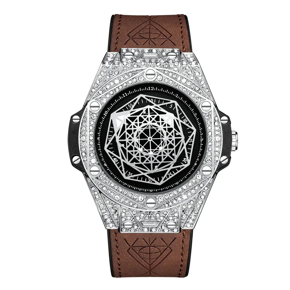 ONOLA Waterproof Sports Watch for Men - Quartz Diamond Clock with Leather Belt
