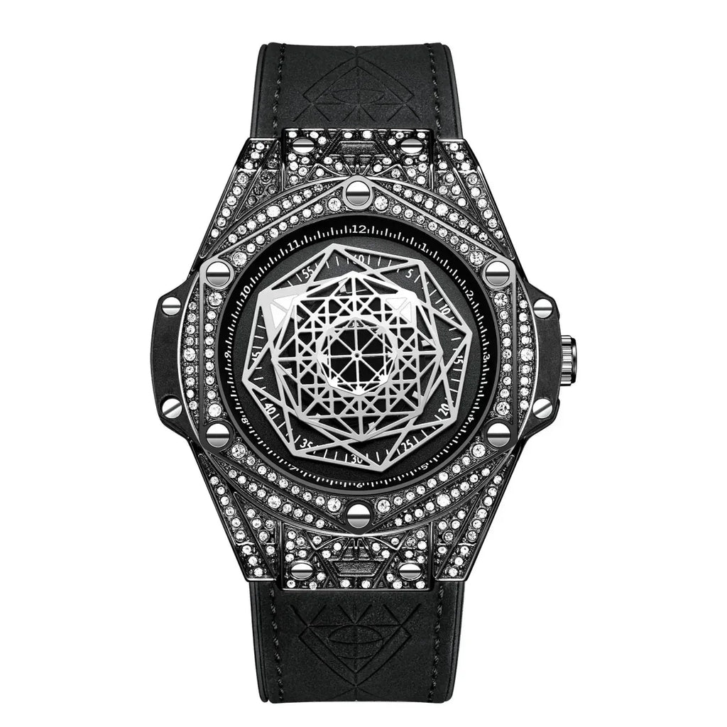 ONOLA Waterproof Sports Watch for Men - Quartz Diamond Clock with Leather Belt