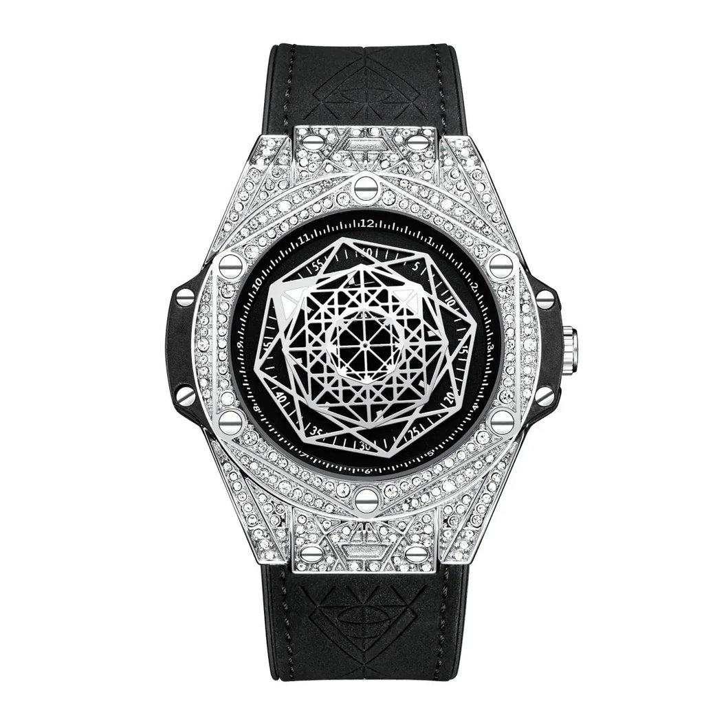 ONOLA Waterproof Sports Watch for Men - Quartz Diamond Clock with Leather Belt
