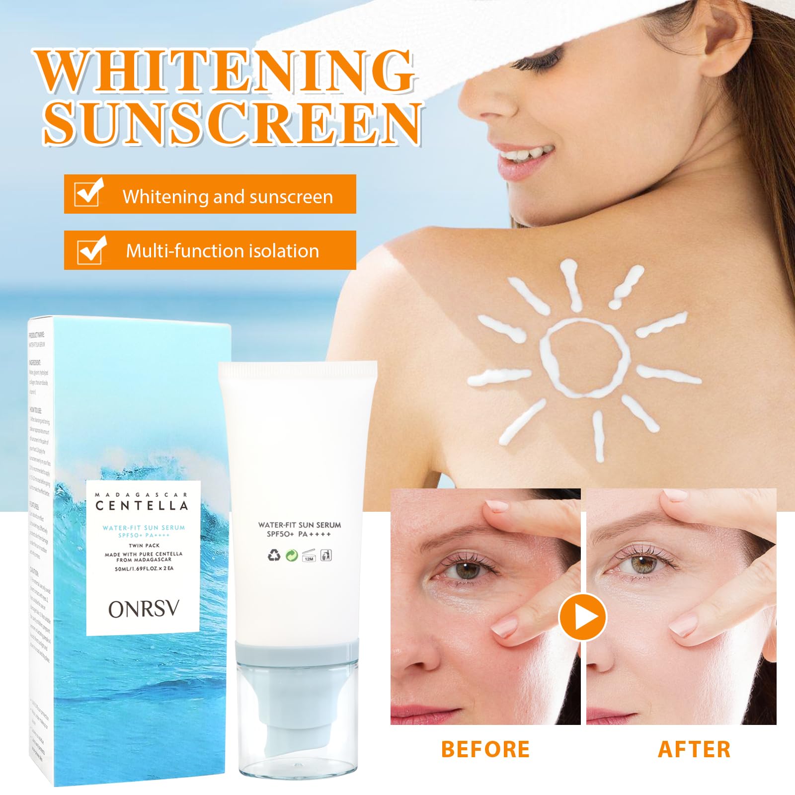 ONRSV Madagascar Centella SPF50 Sunscreen & Facial Serums – Hydrating, Non-Sticky Sun Protection for All Skin Types