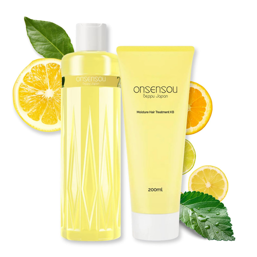 ONSENSOU Curly Hair Set – Sulfate-Free Shampoo & Conditioner with Green Algae, Hot Spring Yeast, Kabasu Citrus