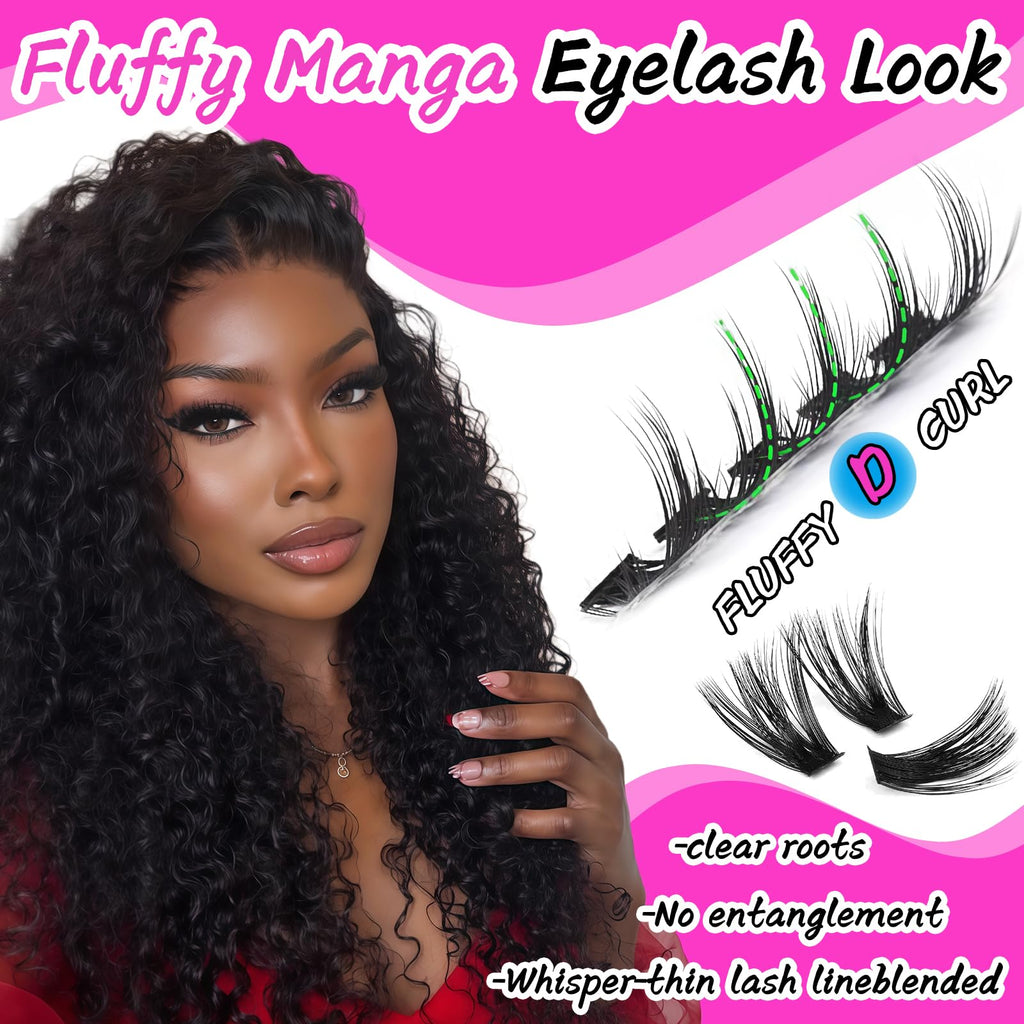 OOPPOO Manga Lash Clusters – 336 Pcs 200D+200D D-Curl Wispy False Eyelashes (10–18mm) DIY Lash Extensions