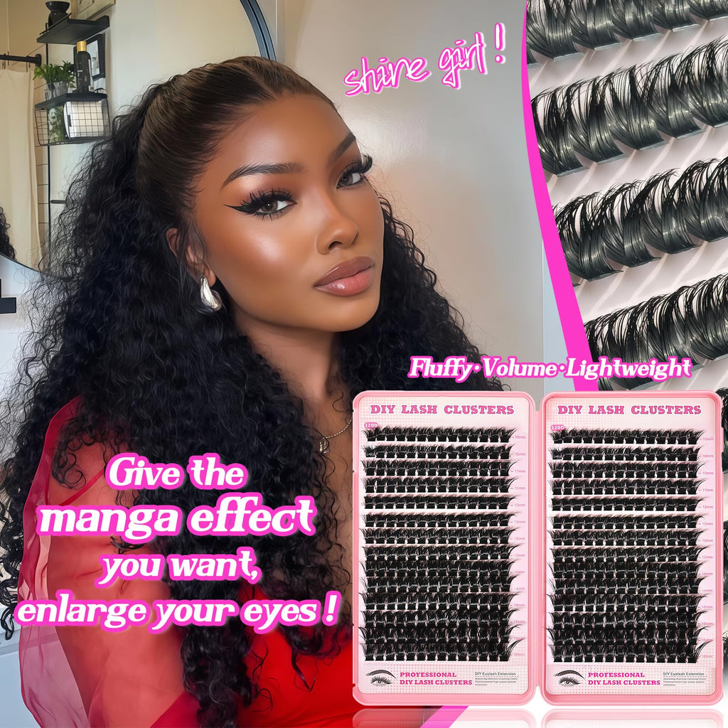 OOPPOO Manga Lash Clusters – 392 Pcs, 120D+120D D Curl Fluffy Volume Lashes