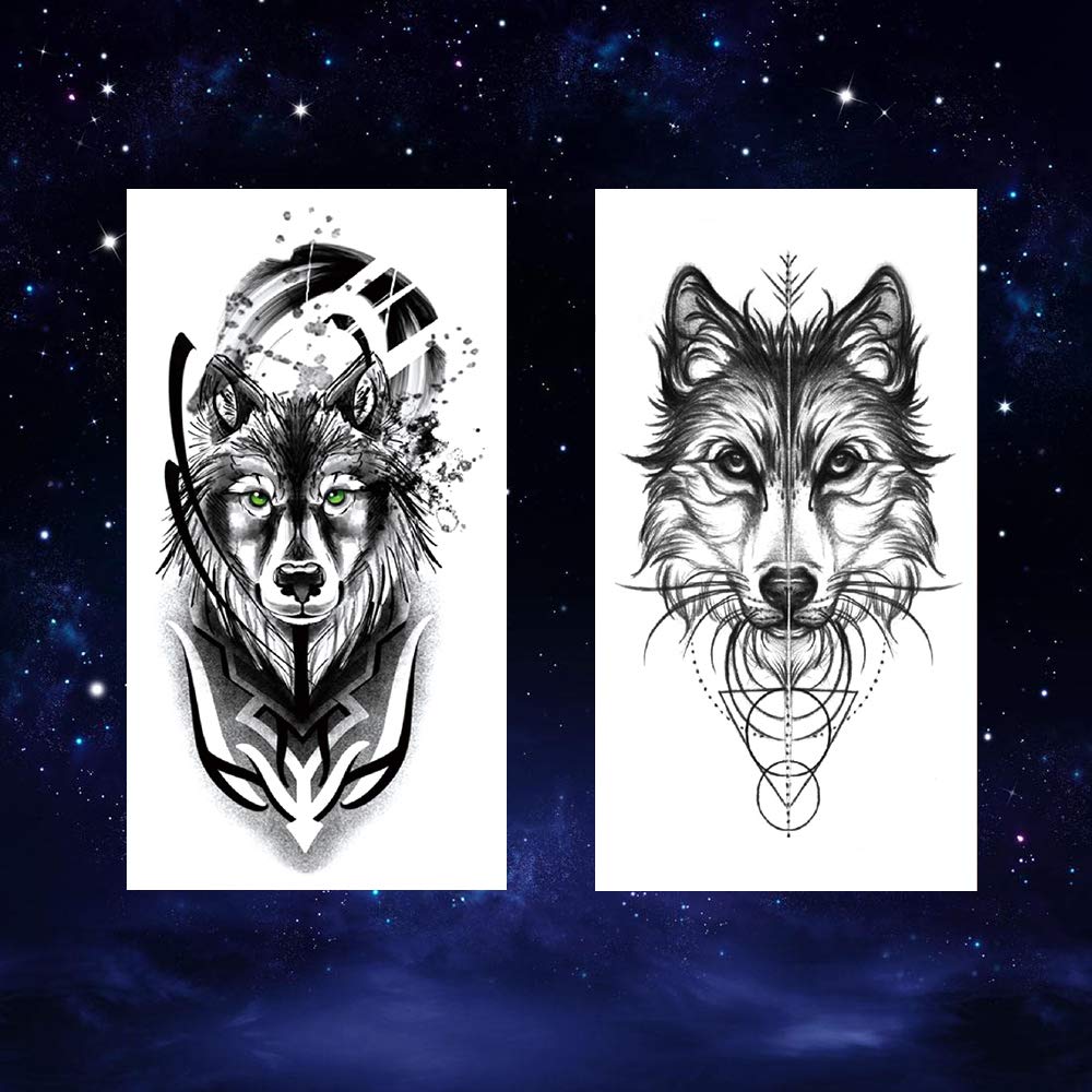 Oottati 8 Sheets Wolf Taichi Totem Skull Moon Forest Flower Temporary Tattoos