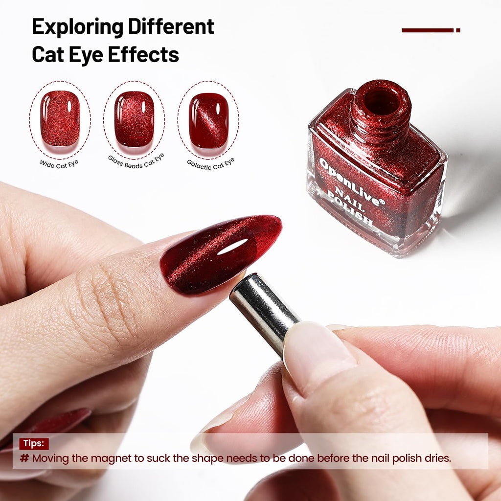 OpenLive Aurora Cat Eye Nail Polish Set (12-Piece) with Base Coat, Top Coat, and Magnetic Wand