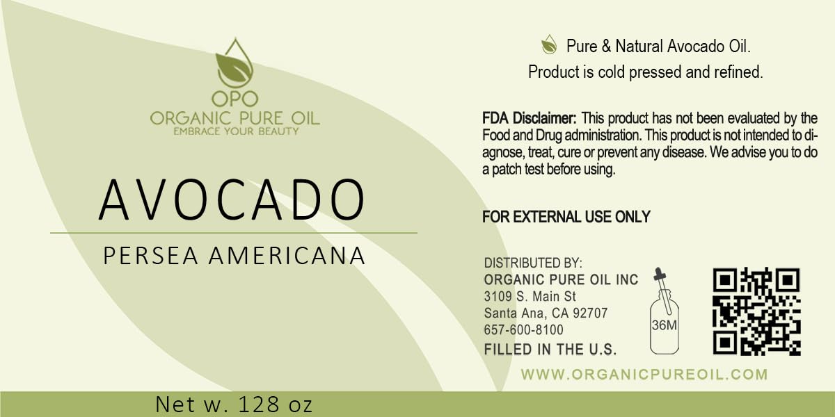 OPO Avocado Oil — Pure, Refined, Unscented, Non-GMO, Vegan, Fair Trade, 1 Gallon Carrier Oil