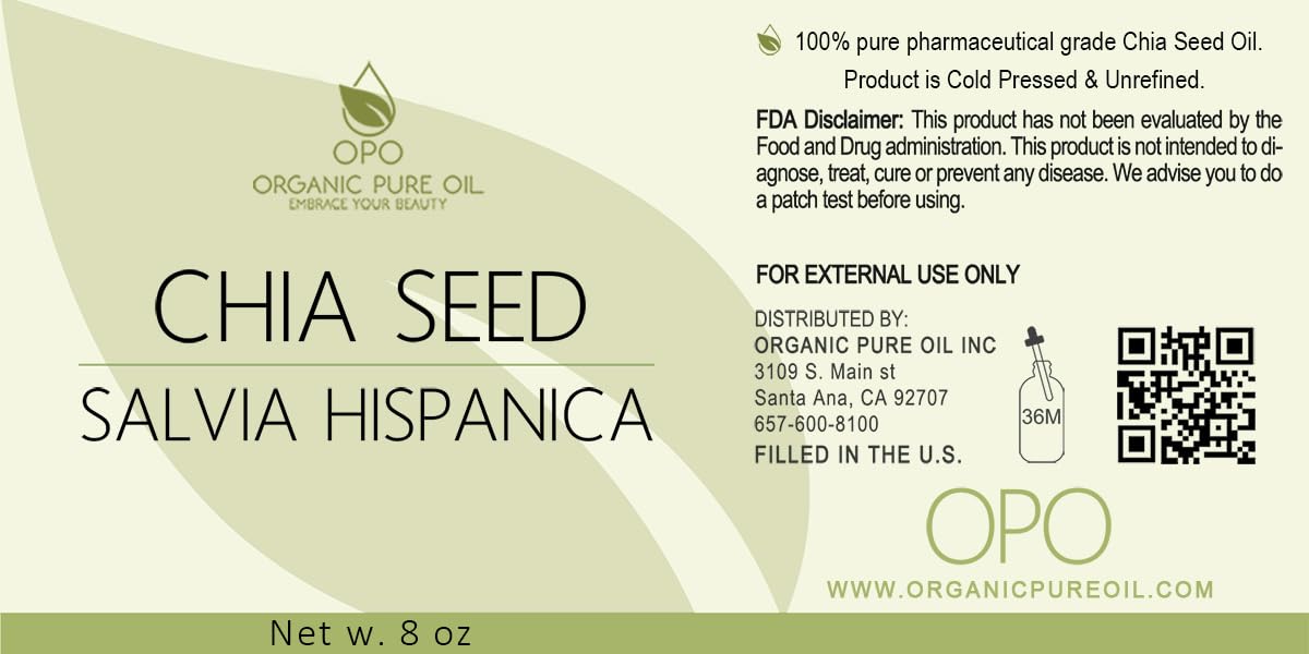 OPO Chia Seed Oil – Pure, Cold-Pressed Carrier Oil for Skin, Hair, Nails (8 oz)