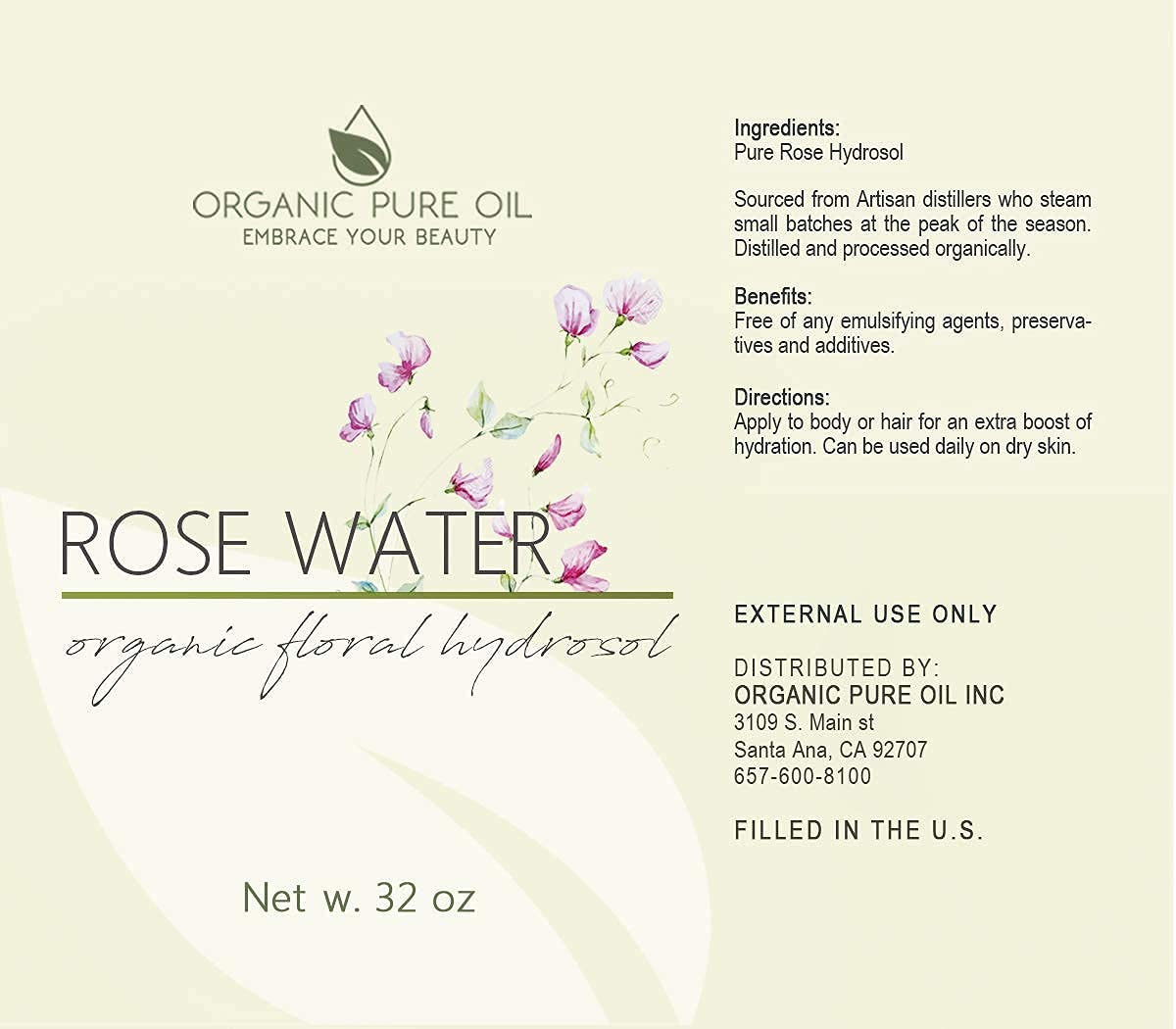 OPO Rose Hydrosol Water – 32 oz Hydrating Rose Toner & Mist