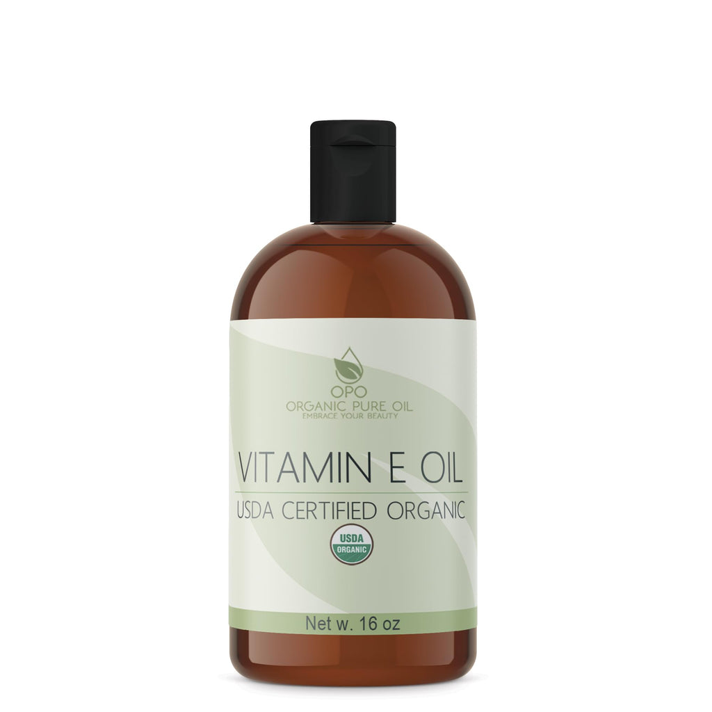 OPO Vitamin E Oil – Organic, USDA Organic Certified, Extra Strength for Face, Skin, Hair, Nails (16 oz)