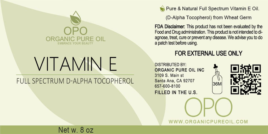 OPO Vitamin E Oil - Pure Full Spectrum D-Alpha Tocopherol from Wheat Germ (Soy-Free, 8 oz)