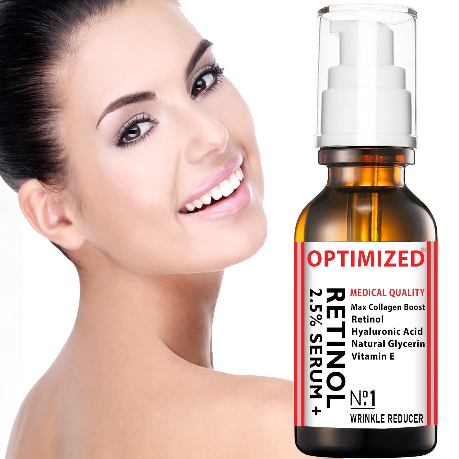 OPTIMIZED Retinol Serum 2.5% with Hyaluronic Acid, Glycerin & Vitamin E – Smooth Fine Lines
