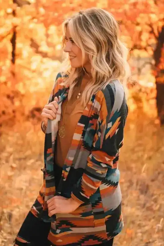Western Aztec Knit Open Front Cardigan Women UK