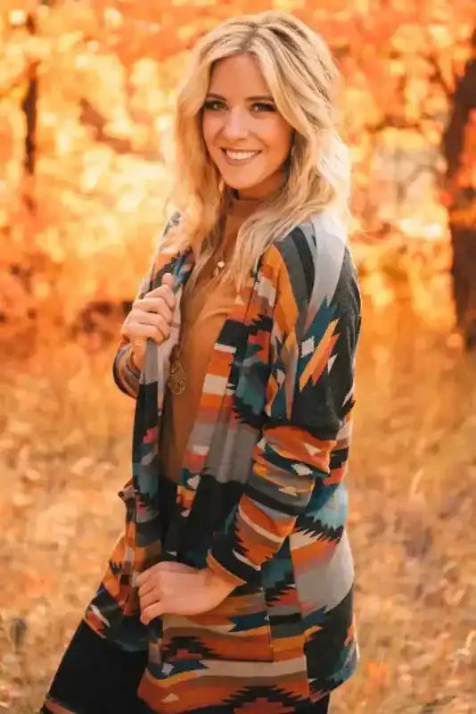 Western Aztec Knit Open Front Cardigan Women UK
