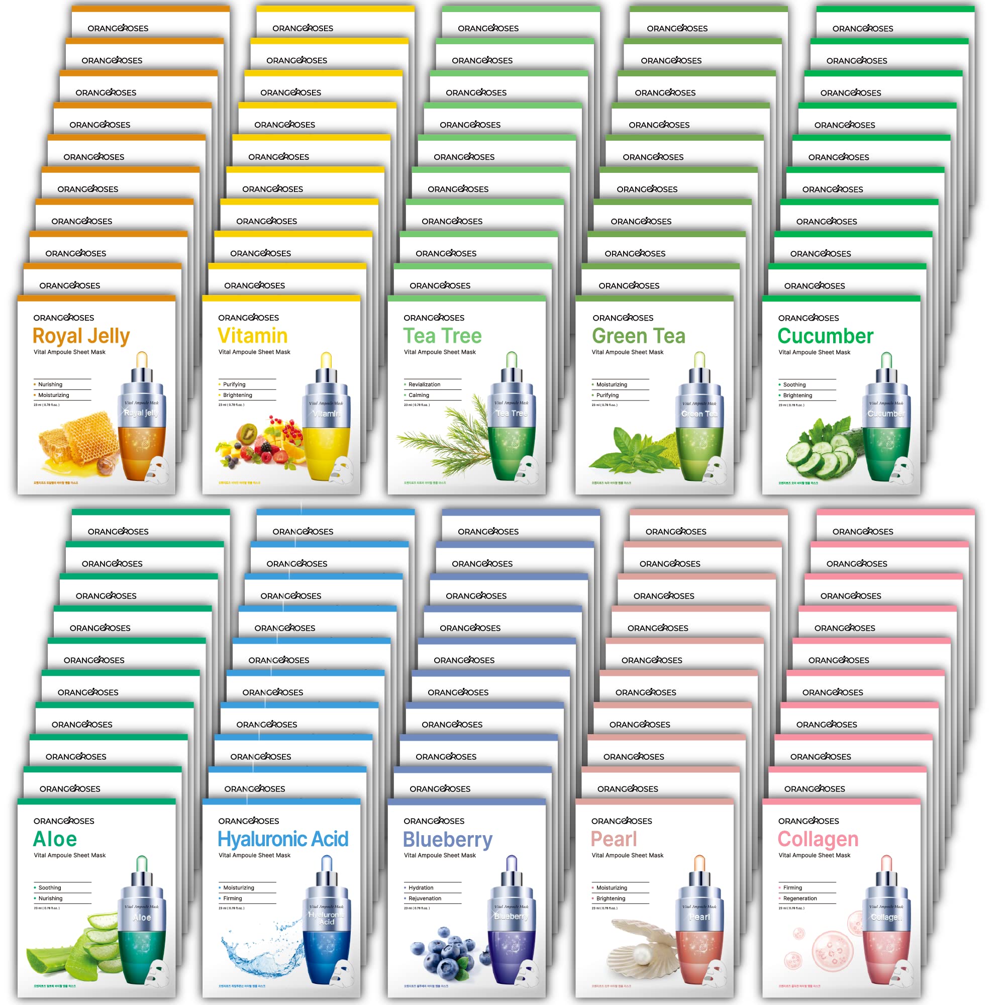 OBS lab Orangeroses 100 Pcs Combo Pack – Premium Korean Sheet Masks (10 Types)
