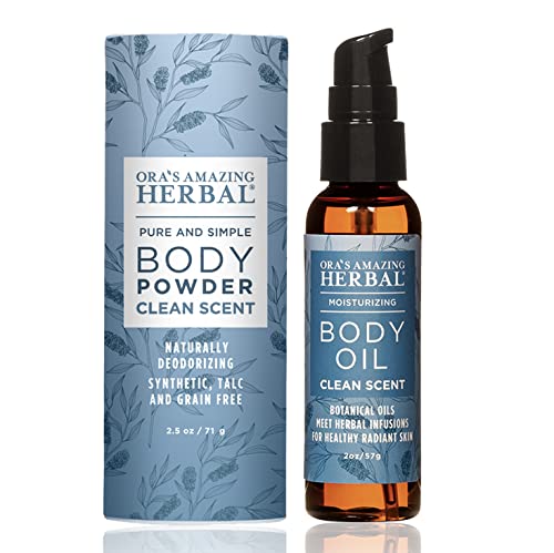 Ora's Amazing Herbal Natural Body Powder & Oil Set (2.5 oz + 2 oz) – Talc-Free, Clean Scent