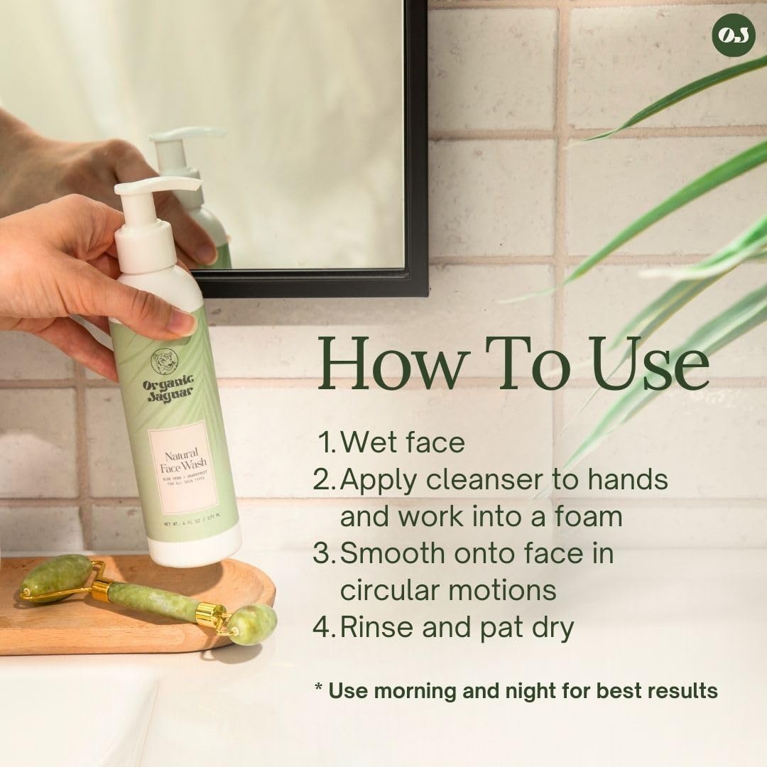 Organic Jaguar Aloe Vera & Grapefruit Face Wash with Hyaluronic Acid – Hydrating Pore Cleanser (6 fl oz)