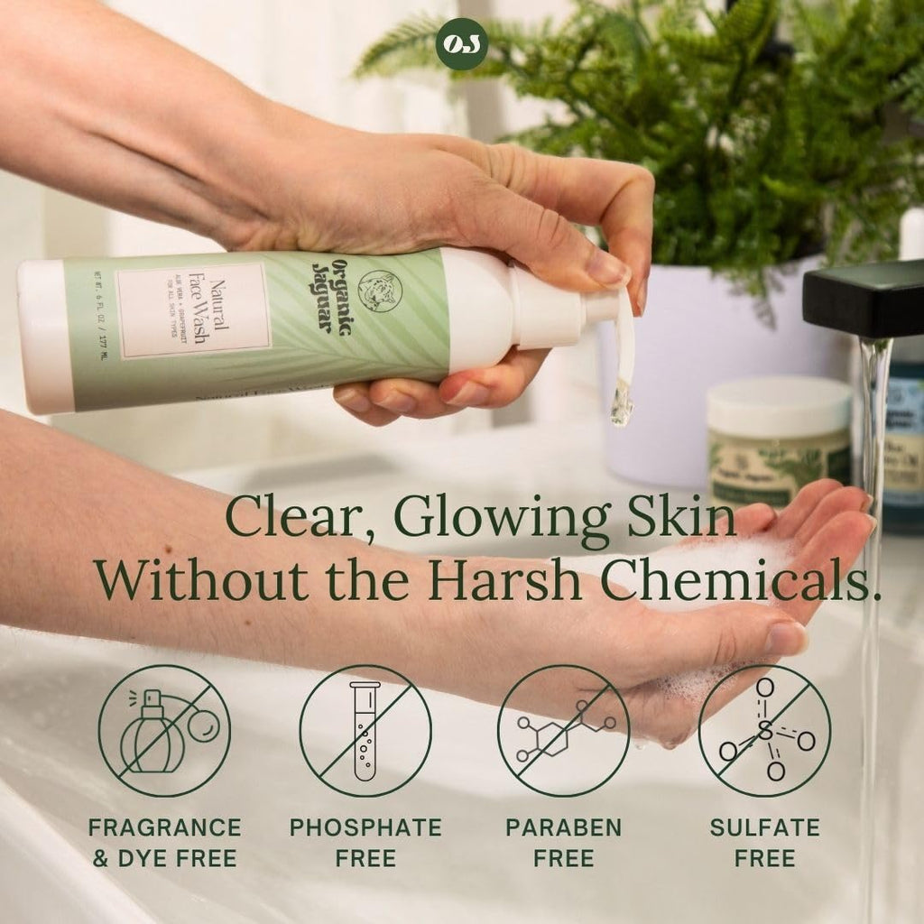 Organic Jaguar Aloe Vera & Grapefruit Face Wash with Hyaluronic Acid – Hydrating Pore Cleanser (6 fl oz)