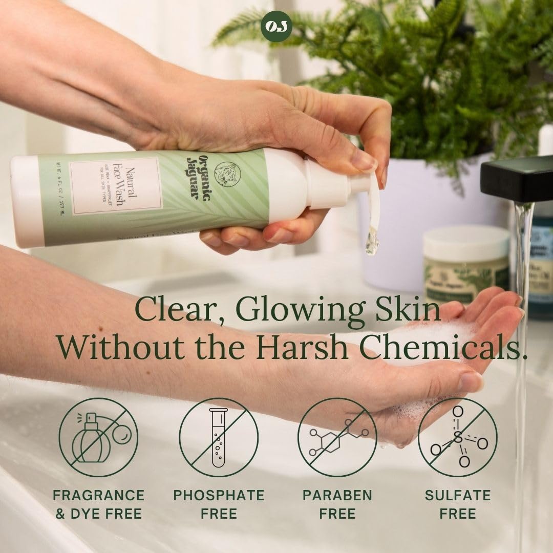 Organic Jaguar Aloe Vera & Grapefruit Face Wash with Hyaluronic Acid – Hydrating Pore Cleanser (6 fl oz)