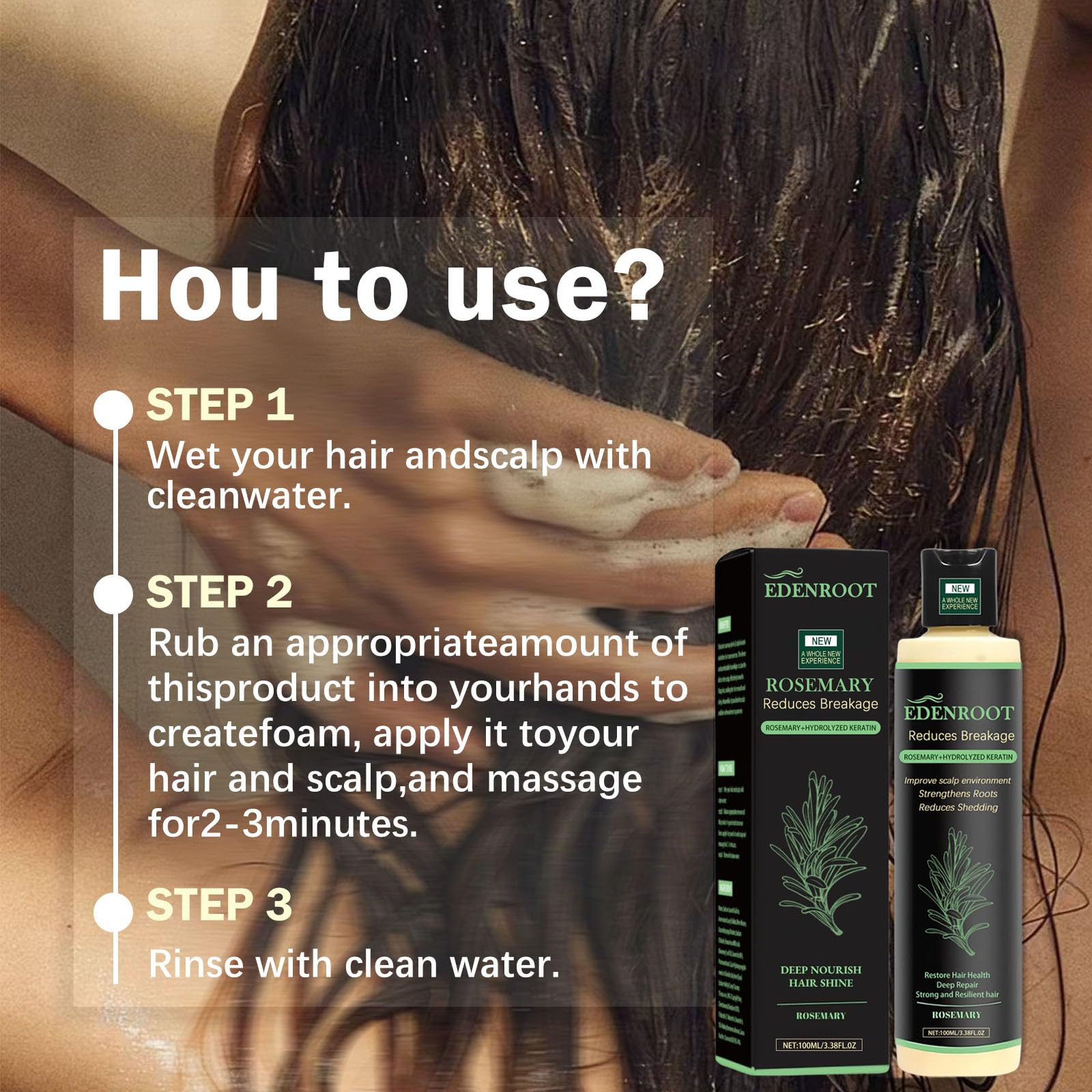 Organic Rosemary Hair Growth Shampoo with Hydrolyzed Keratin – Sulfate-Free Thickening (1 bottle)