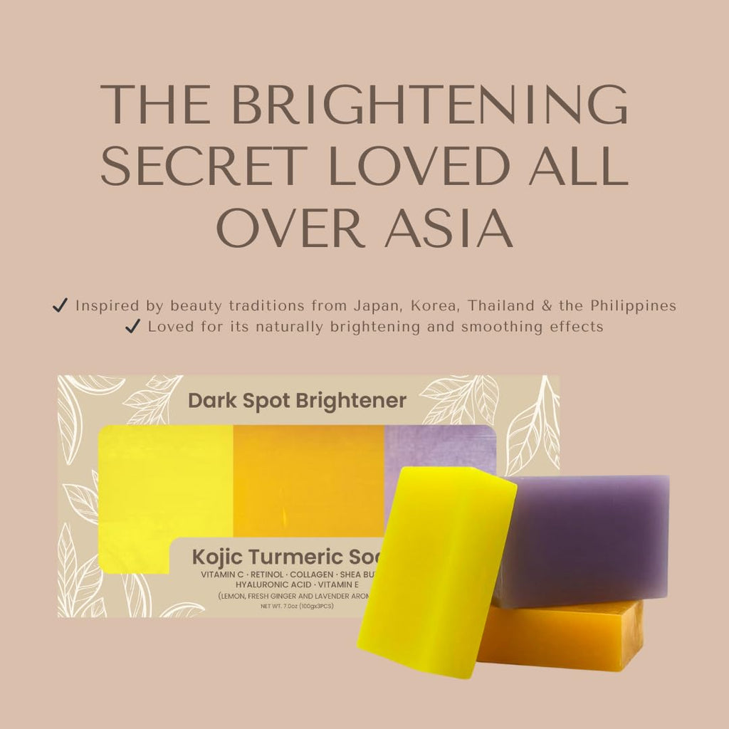 Organic To Green Kojic Turmeric Soap for Dark Spots – 3 Pack (Lemon, Fresh Ginger, Lavender) with Hyaluronic Acid & Retinol