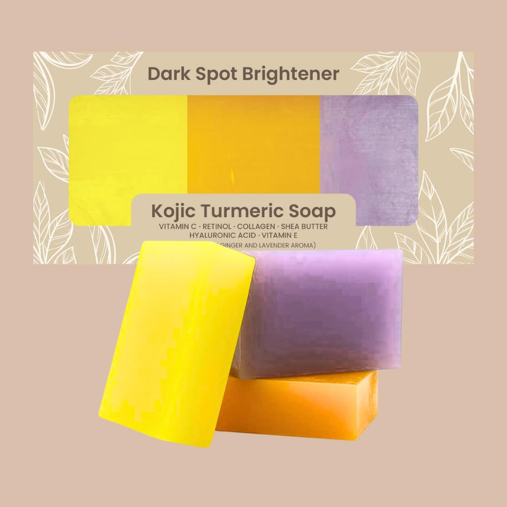 Organic To Green Kojic Turmeric Soap for Dark Spots – 3 Pack (Lemon, Fresh Ginger, Lavender) with Hyaluronic Acid & Retinol