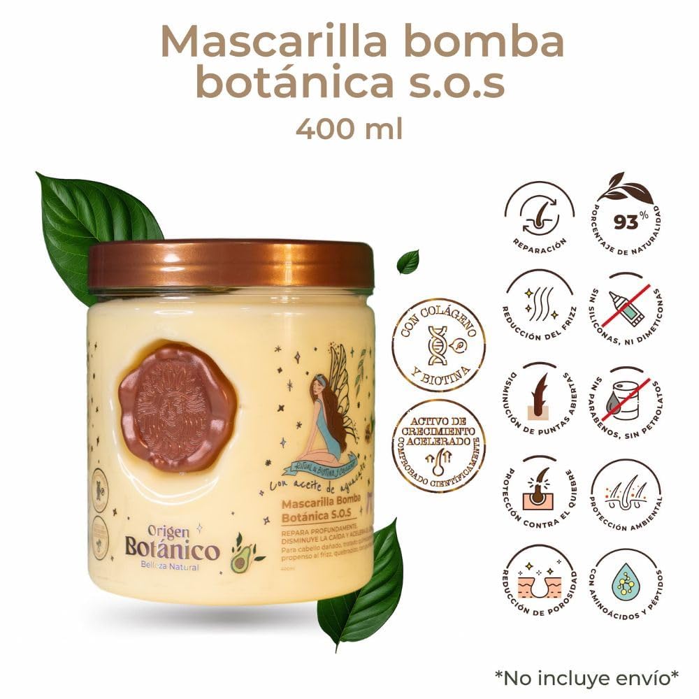 Origen Botánico S.O.S. Botanical Bomb Mask 400 ml – Deep Repair, Reduces Hair Loss & Supports Growth