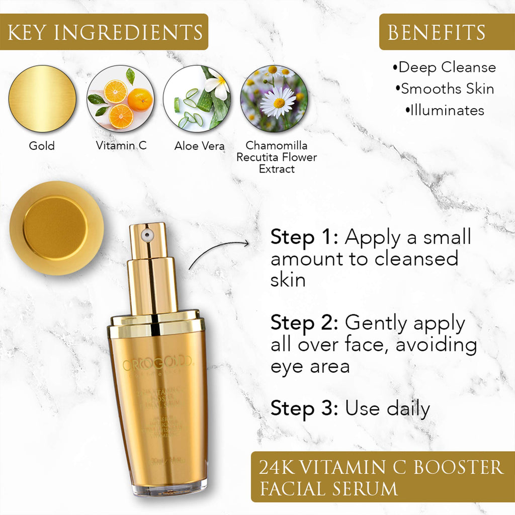 Orogold 24K Vitamin C Facial Serum – Anti-Aging, Brightening with Gold, 1 Fl Oz