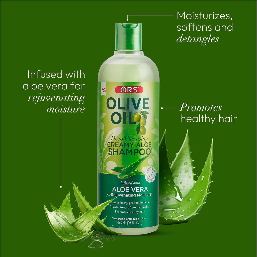 ORS Olive Oil Deep Cleansing Creamy Aloe Shampoo with Aloe Vera – Rejuvenating Moisture, 16 oz (Pack of 3)