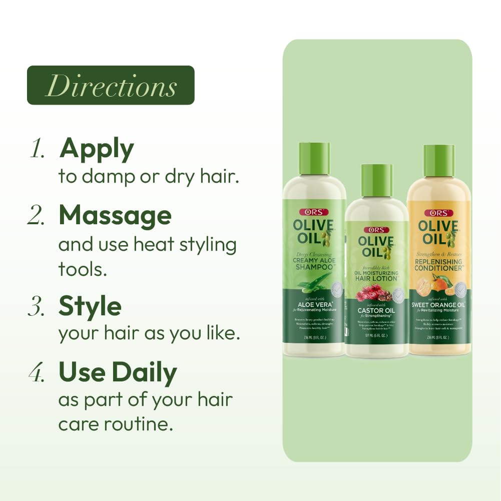 ORS Olive Oil Shampoo, Conditioner & Hair Lotion 3-Piece Set | Stronger, Healthier Hair