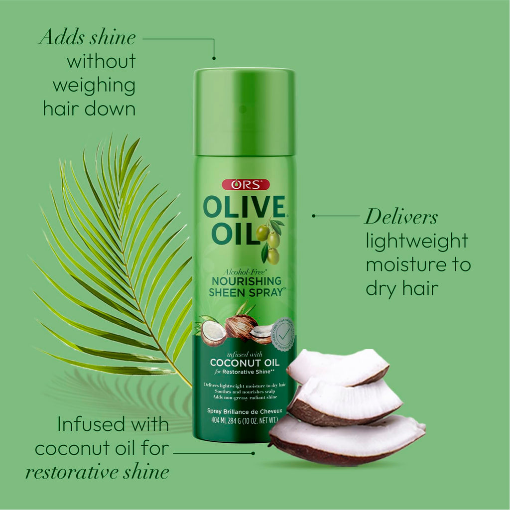 ORS Olive Oil Nourishing Sheen Spray with Coconut Oil – 10 oz (Pack of 4)