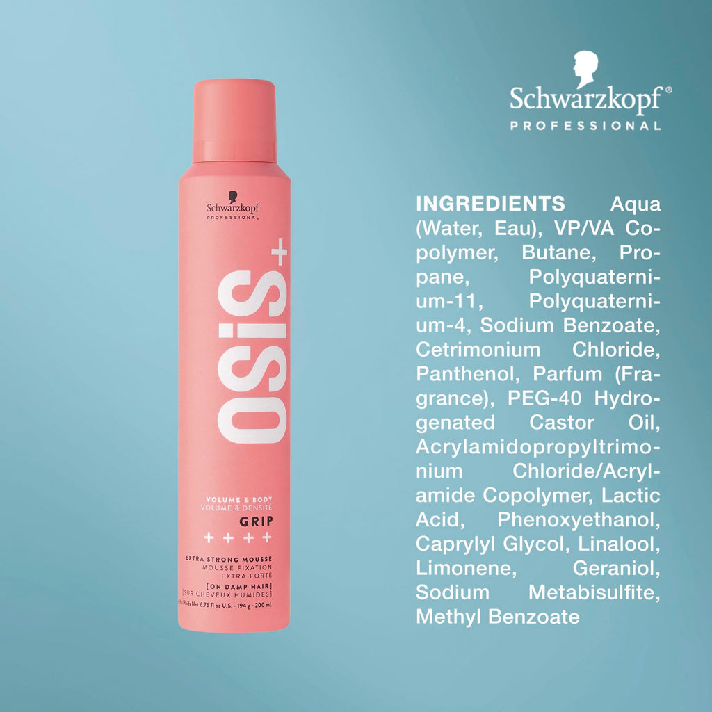 OSiS+ Grip Extreme Hold Mousse – 2 Pack, Maximum Volume, Extra Strong Hold, Natural Shine