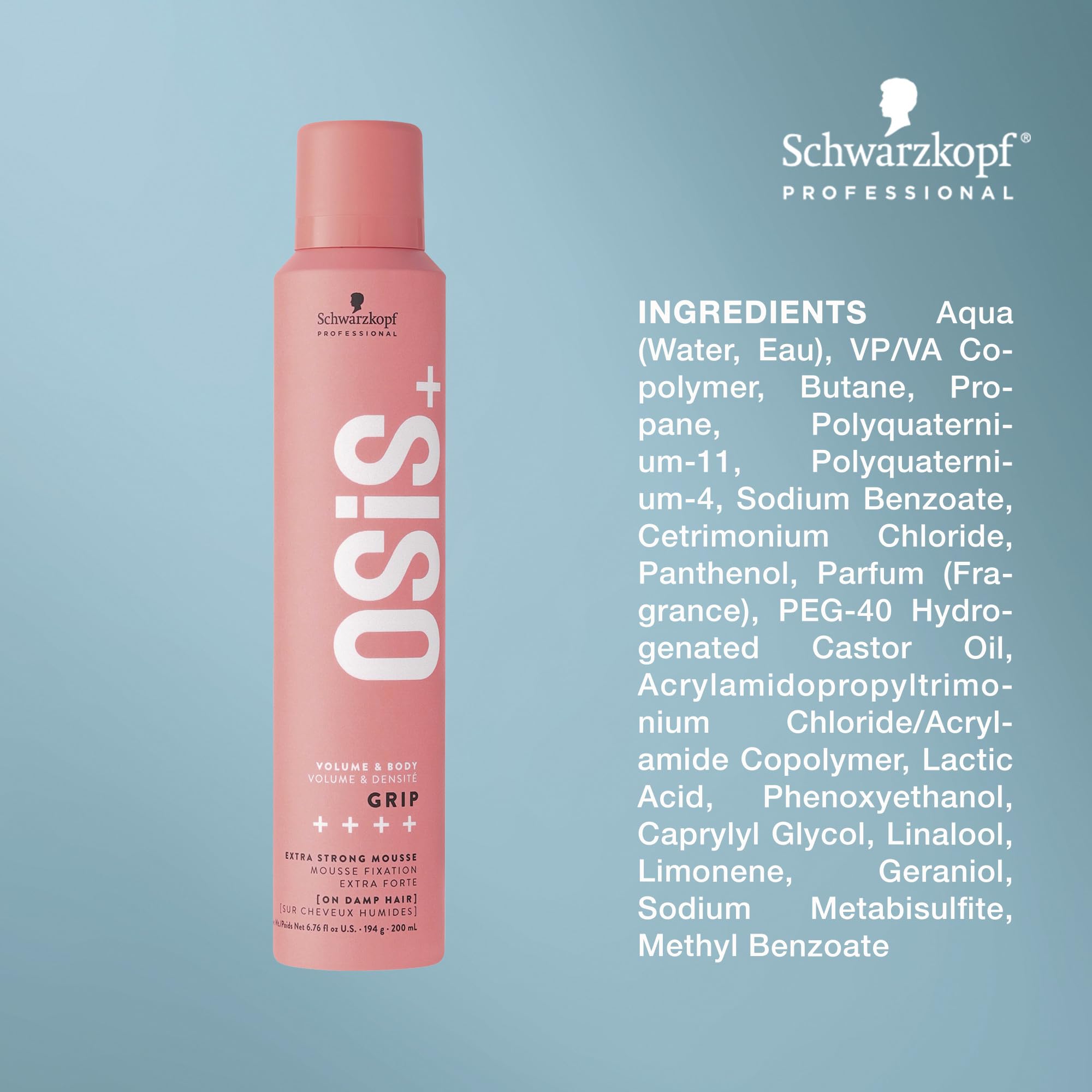 OSiS+ Grip Extreme Hold Mousse – 2 Pack, Maximum Volume, Extra Strong Hold, Natural Shine
