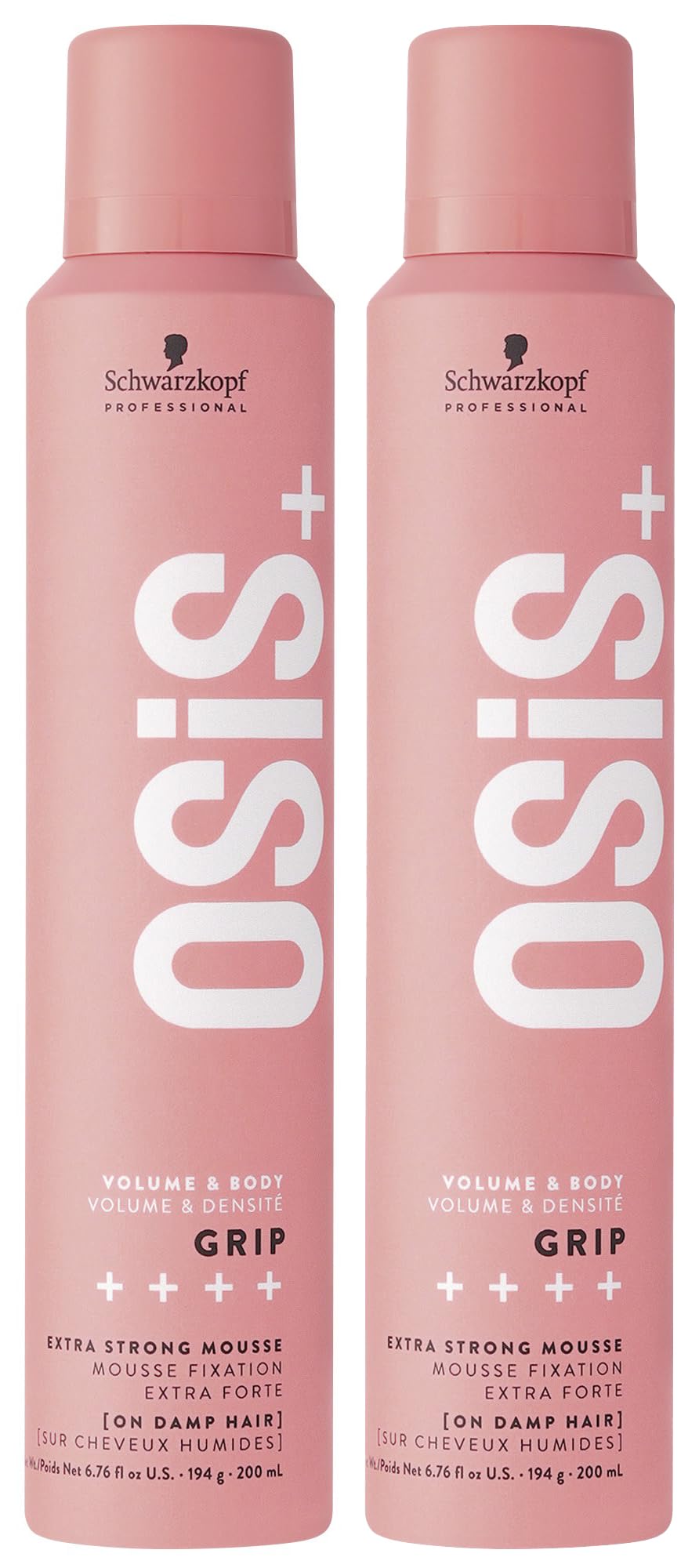 OSiS+ Grip Extreme Hold Mousse – 2 Pack, Maximum Volume, Extra Strong Hold, Natural Shine