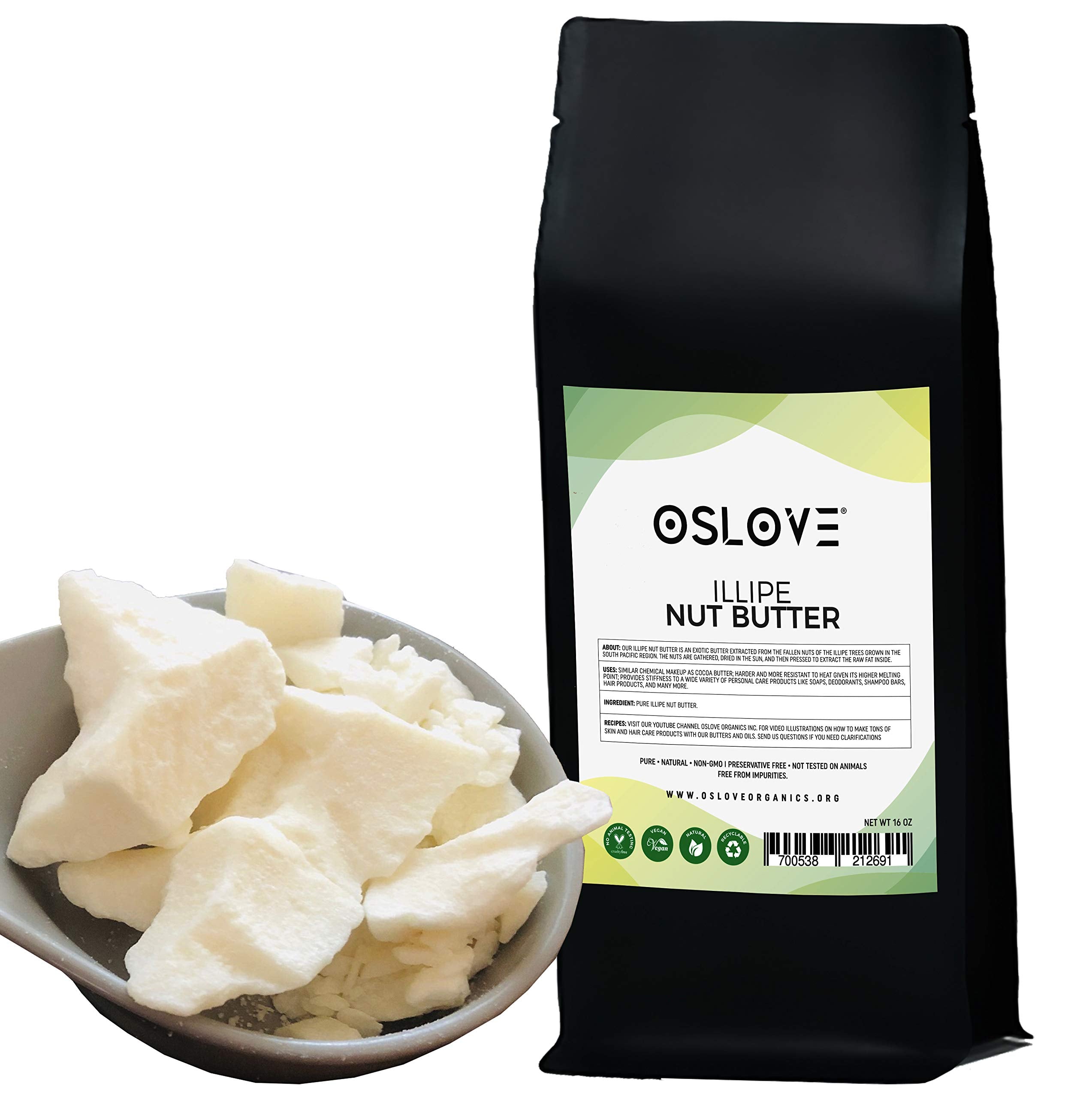 Oslove Organics Illipe Nut Butter 1 lb – 100% Pure, Fair Trade, Natural Moisturizer for DIY Skincare
