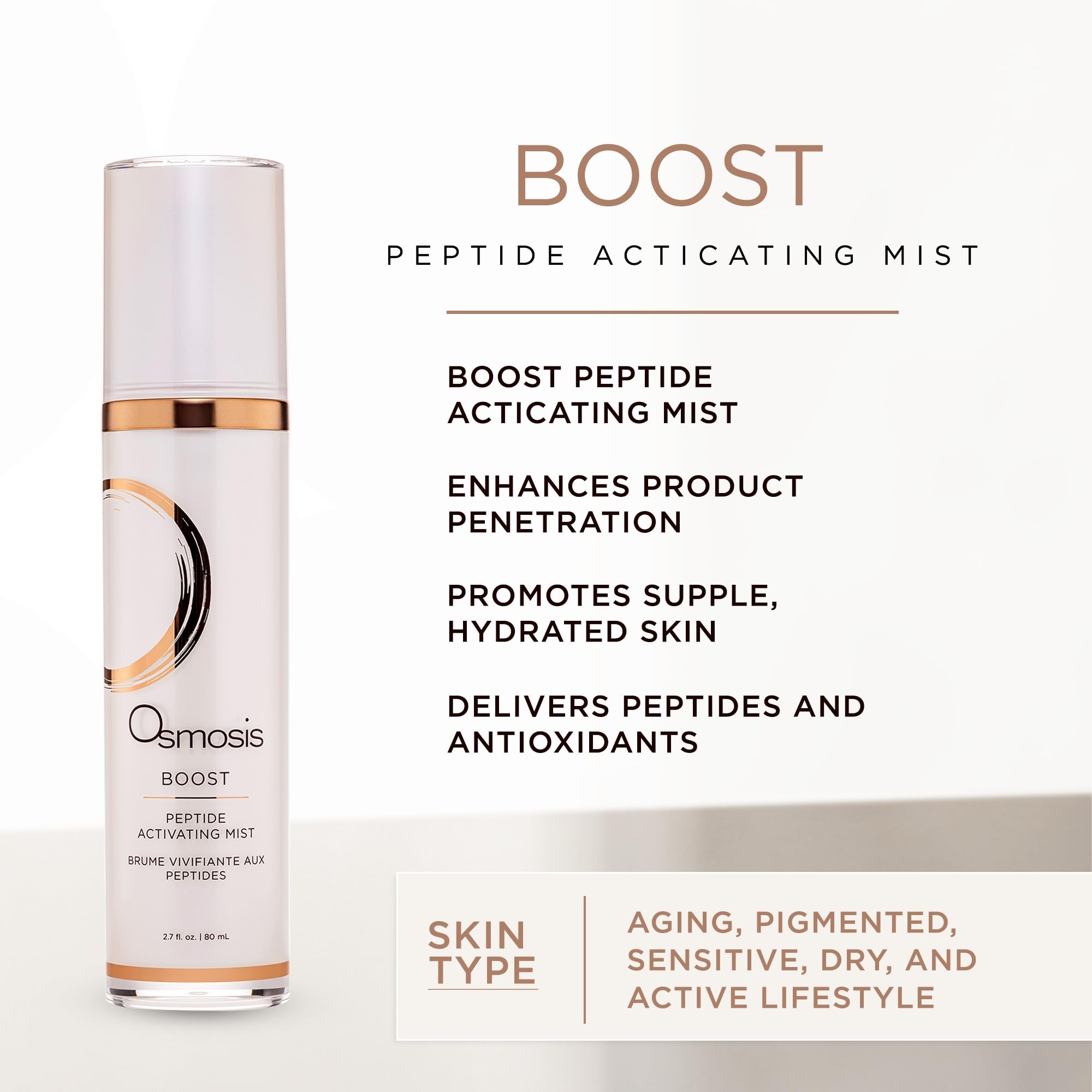 OSMOSIS BOOST Peptide Hydrating Facial Mist with Hyaluronic Acid – Aging, Pigmented, Sensitive & Dry Skin | 2.7 fl oz