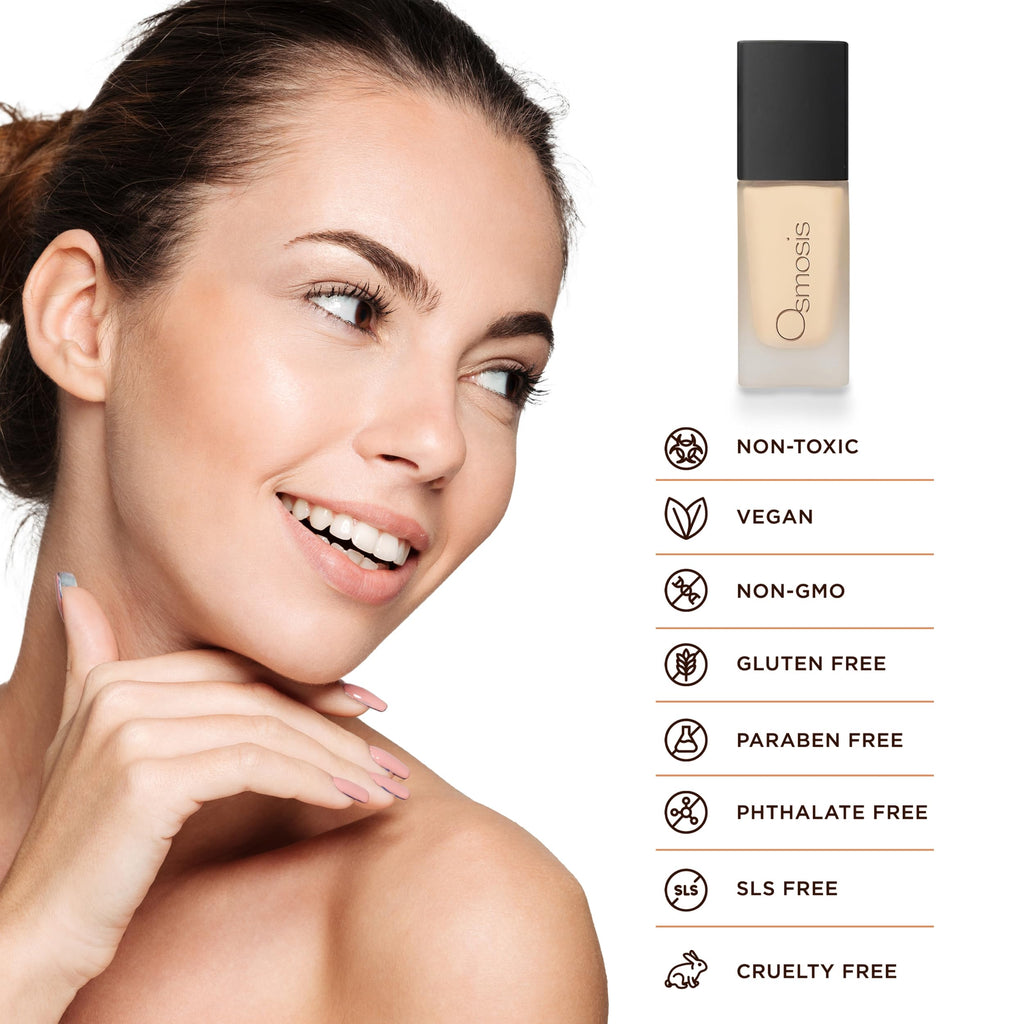 OSMOSIS Flawless Foundation — Lightweight Skincare Serum & Foundation, Matte Finish, 10 Shades (Ivory, 1 oz)