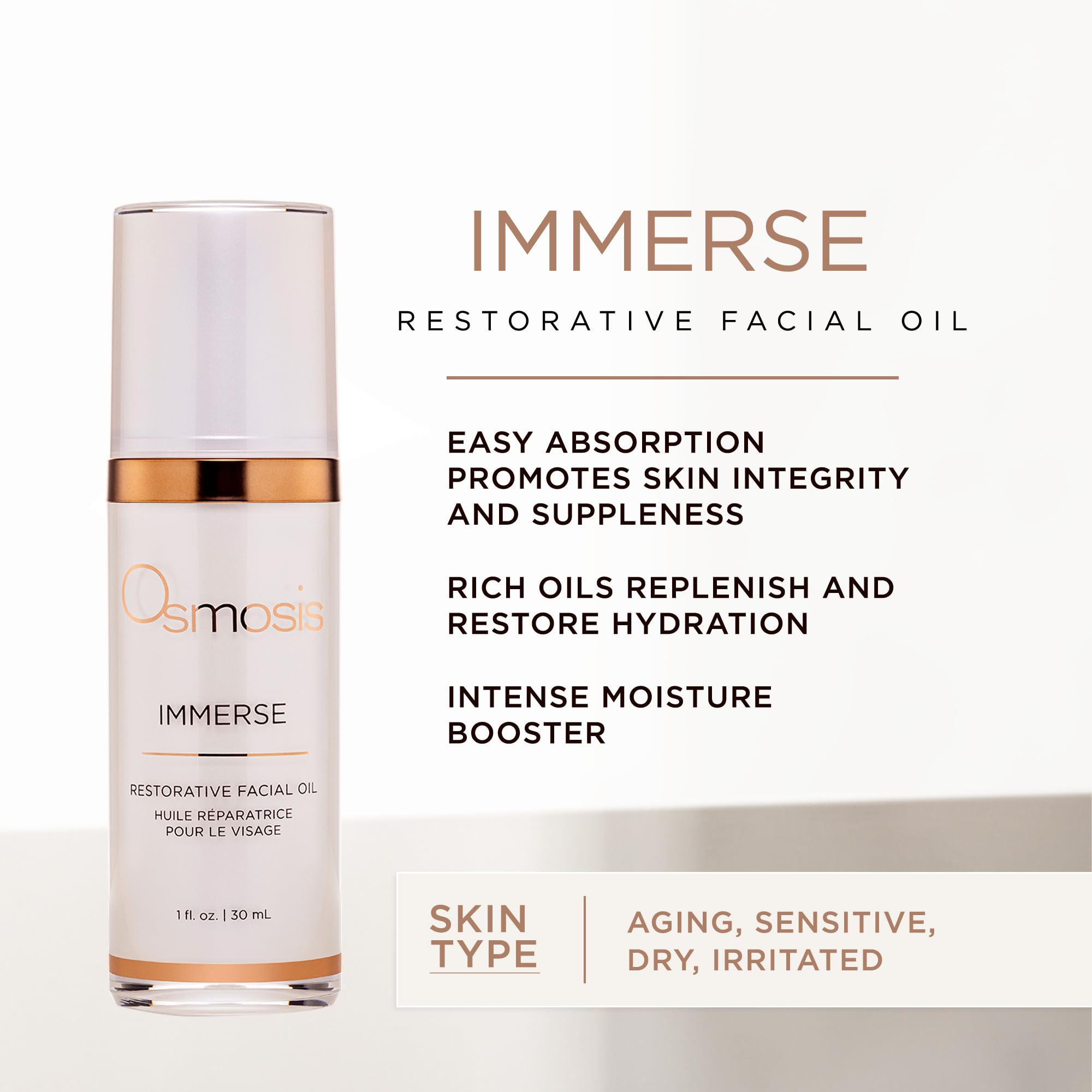 OSMOSIS IMMERSE Restorative Hydrating Facial Oil with Emu, Raspberry Seed Oil & Calendula – 1 fl oz