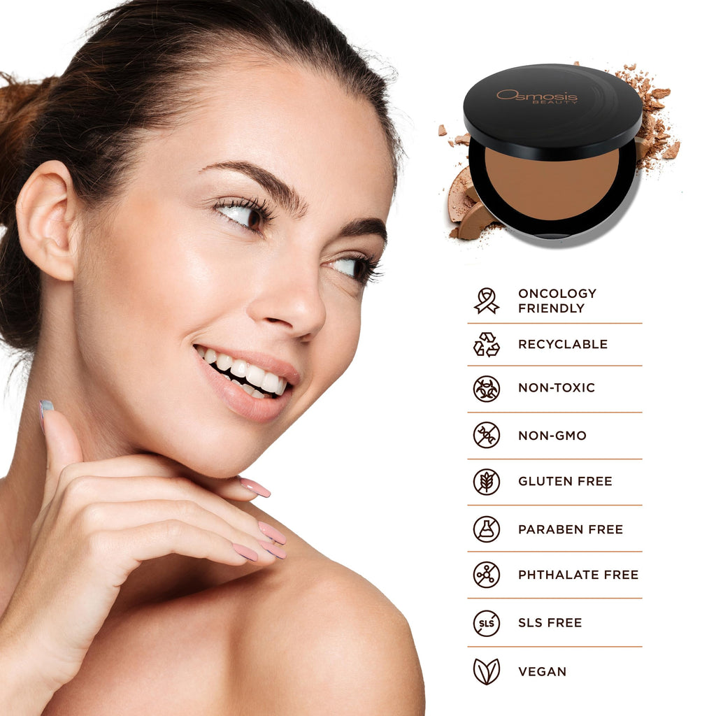 Osmosis Mineral Pressed Base Foundation - Dark Golden | Buildable Coverage, Semi-Matte Finish