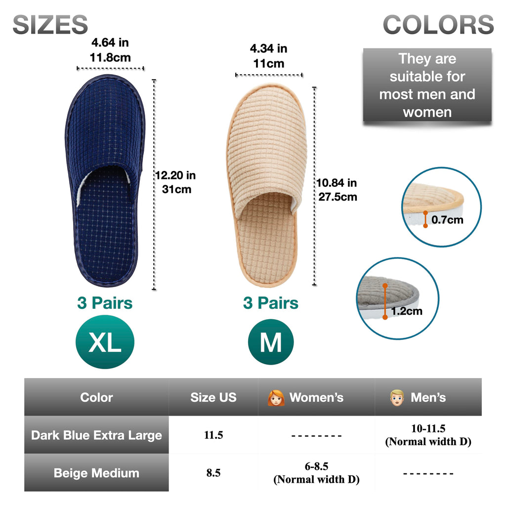 OSTADARRA 6 Pairs Spa Slippers – Non-Slip, Washable Guest Slippers for Hotel, Home & Travel (Women M, Men XL)