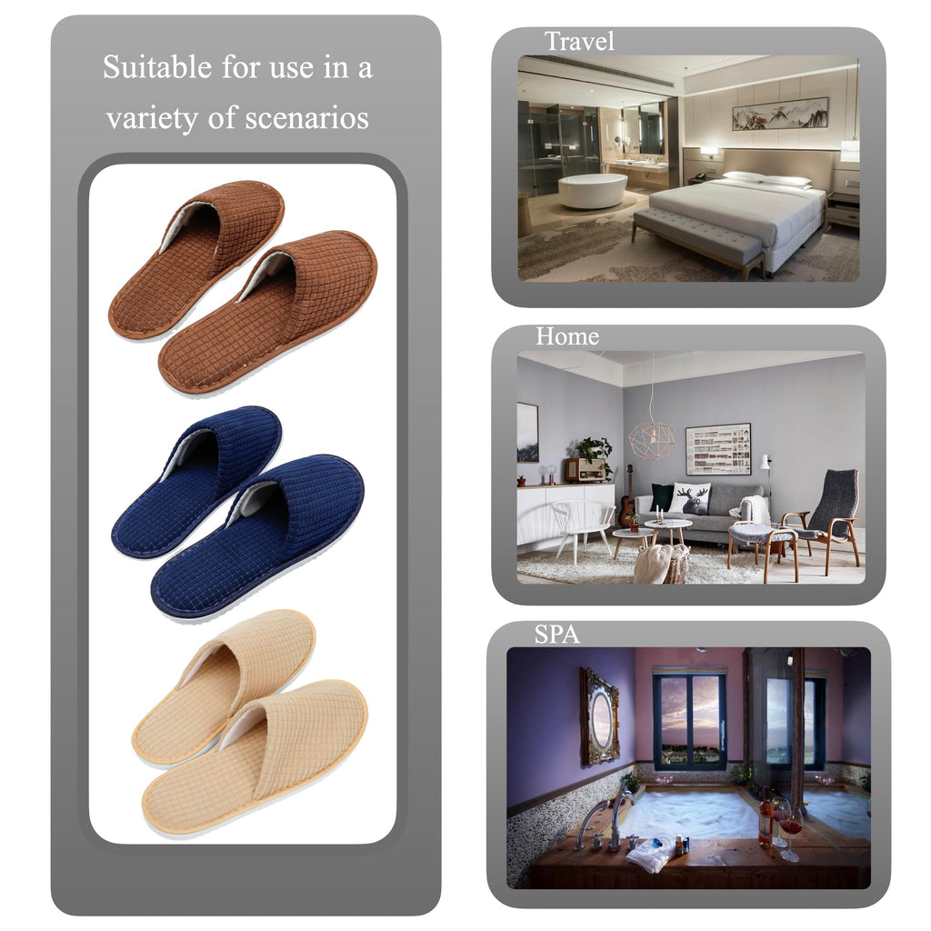 OSTADARRA 6 Pairs Spa Slippers – Non-Slip, Washable Guest Slippers for Hotel, Home & Travel (Women M, Men XL)