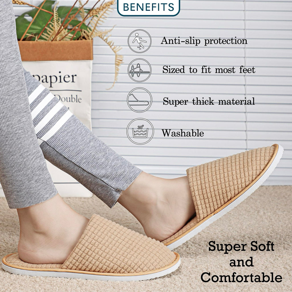 OSTADARRA 6 Pairs Spa Slippers – Non-Slip, Washable Guest Slippers for Hotel, Home & Travel (Women M, Men XL)