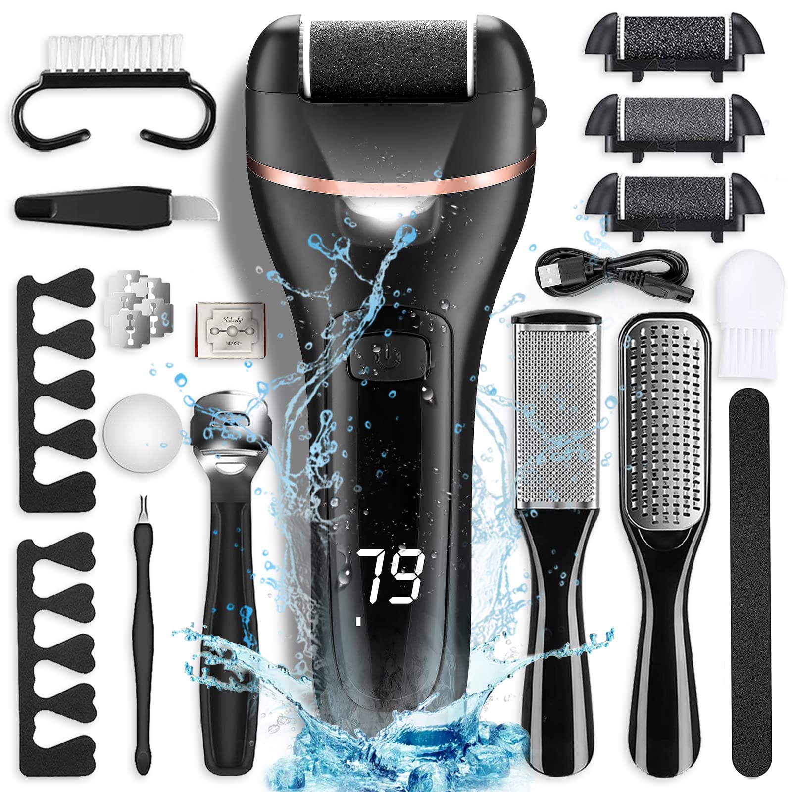OTAZWA Electric Foot Callus Remover | 21-in-1 Pedicure Kit, 2 Speeds, USB Rechargeable, Waterproof