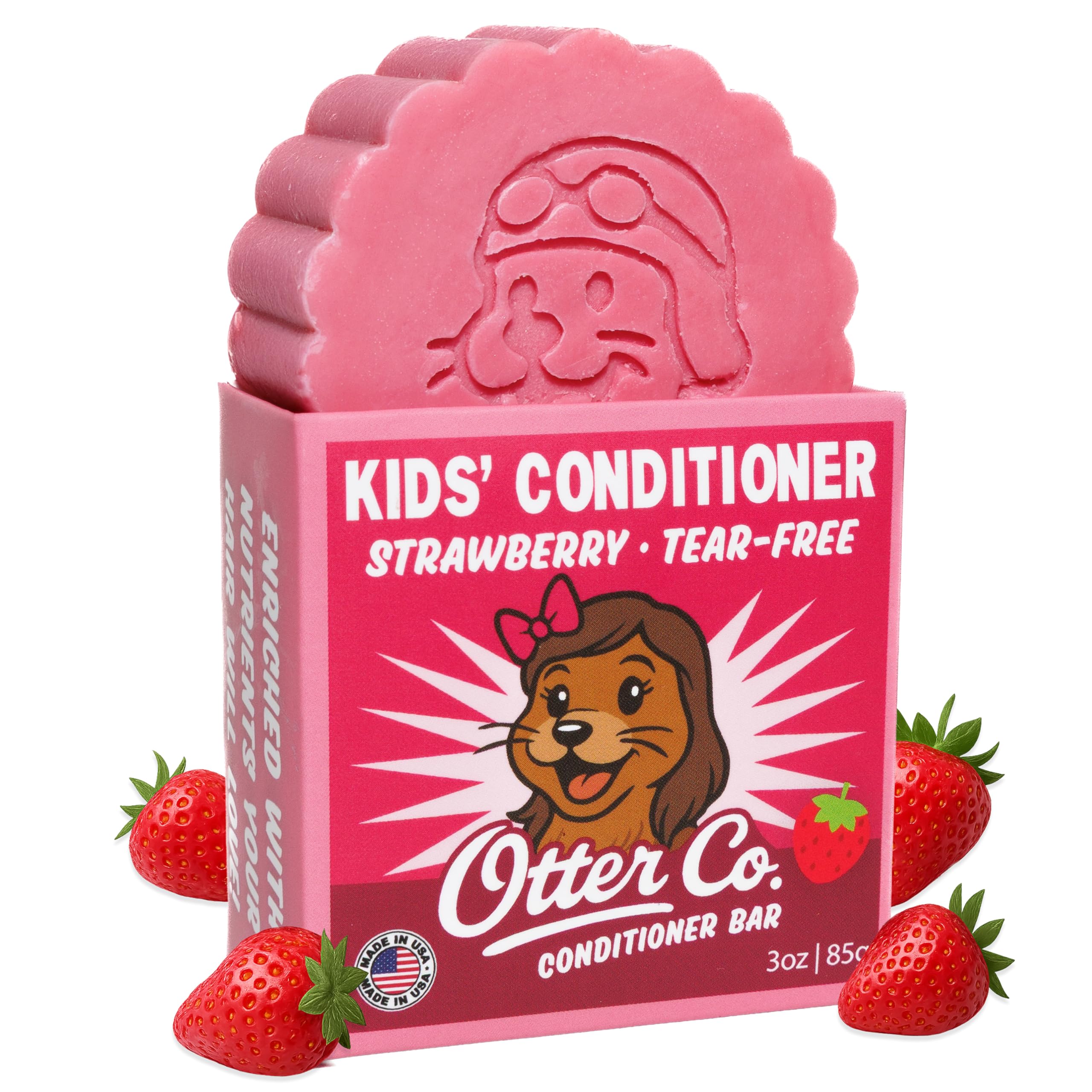 Otter Co Kids Strawberry Conditioner Bar – Tear-Free, Organic, Sulfate-Free for Sensitive Hair | USA Made